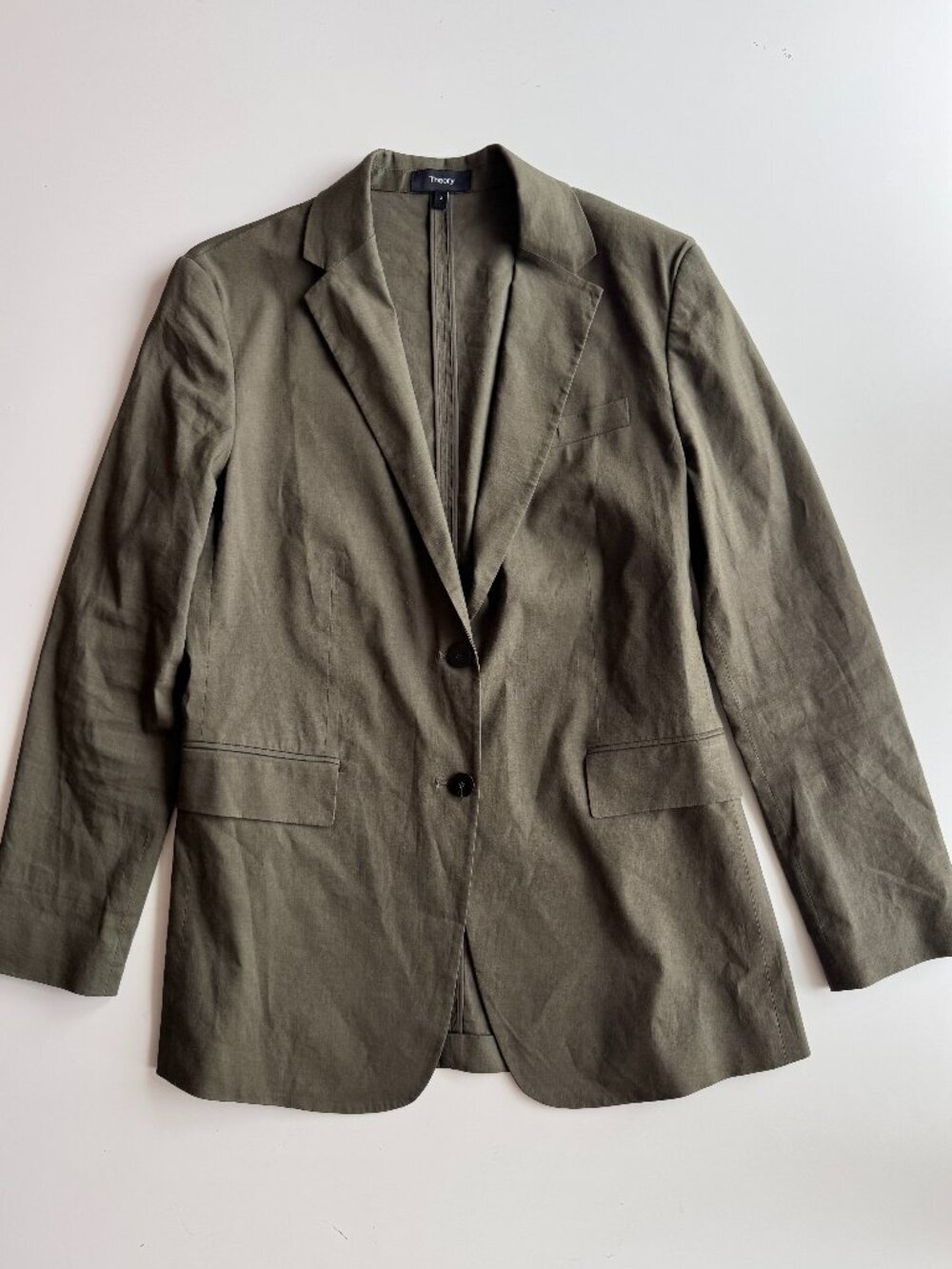 2pc THEORY Eco Crunch Olive Green Linen Blend Chino Blazer Suit Set, Size 2/4 - Picture 3 of 16